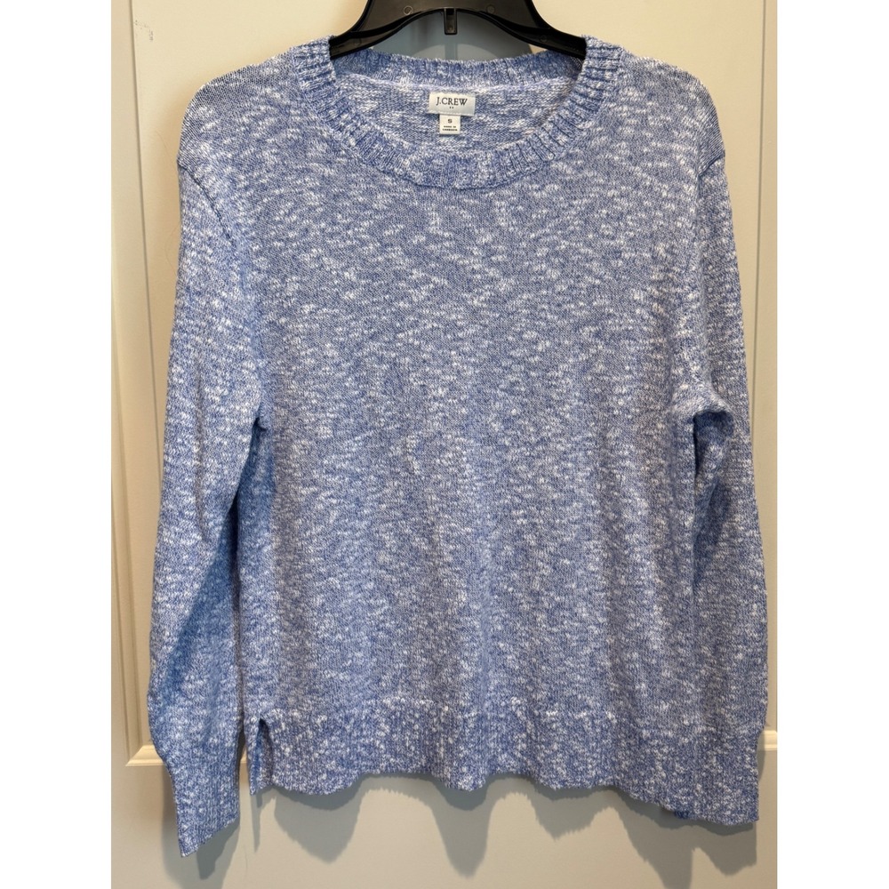 J.Crew Womens Blue Marled Cotton Blend Crewneck Sweater Size S